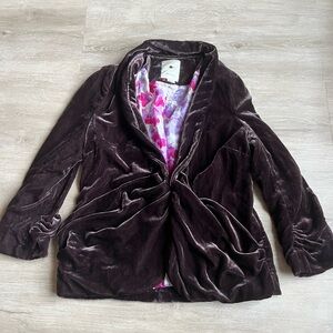 Elevenses Anthropologie Brown Crushed Velvet Cardigan Blazer Sz 2 Silk Interior